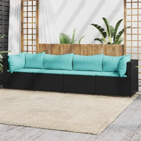 Juego de jardín con cojines 4 piezas ratán sintético negro by , Outdoor sofas - Ref: Foro24-319800, Price: 283,75 €, Discount...