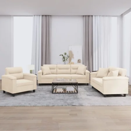 Juego de sofás con cojines 3 piezas tela microfibra beige | Foro24.es | Tu tienda online para hogar, jardín y más Foro24.es