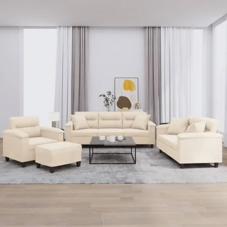 Juego de sofás con cojines 4 piezas tela microfibra beige | Foro24.es | Tu tienda online para hogar, jardín y más Foro24.es