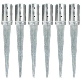 Picas de tierra 6 unidades acero galvanizado plateado 8x61 cm de , Puntas para anclaje en el suelo - Ref: Foro24-145430, Prec...