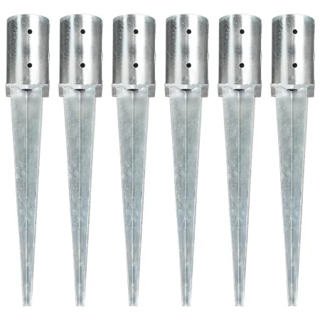 Picas de tierra 6 unidades acero galvanizado plateado 8x61 cm de , Puntas para anclaje en el suelo - Ref: Foro24-145430, Prec...