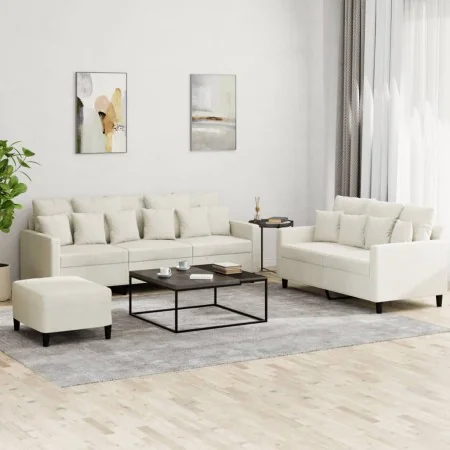 Juego de sofás con cojines 3 piezas terciopelo crema de , Sofás - Ref: Foro24-3201738, Precio: 576,78 €, Descuento: -5%%