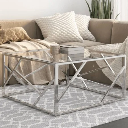 Mesa de centro plateada acero inoxidable y vidrio templado de , Mesas de centro - Ref: Foro24-349945, Precio: 166,70 €, Descu...