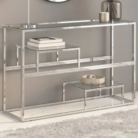 Mesa consola acero inoxidable plateado y vidrio templado de , Mesas consola - Ref: Foro24-350001, Precio: 190,56 €, Descuento...