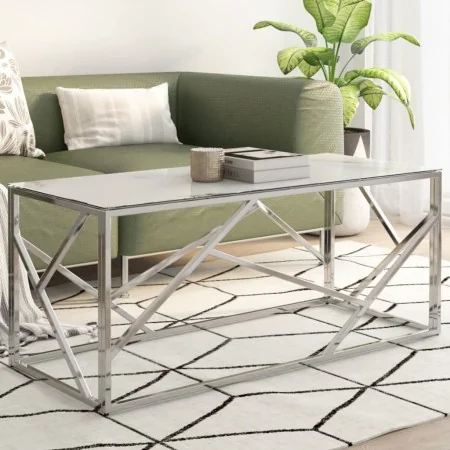 Mesa de centro plateada acero inoxidable y vidrio templado | Foro24.es | Tu tienda online para hogar, jardín y más Foro24.es