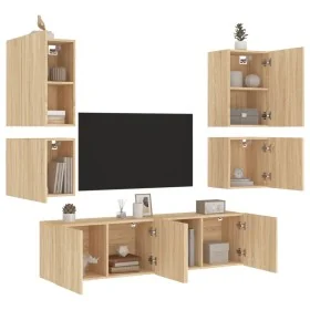 Muebles de TV de pared 6 pzas madera de
