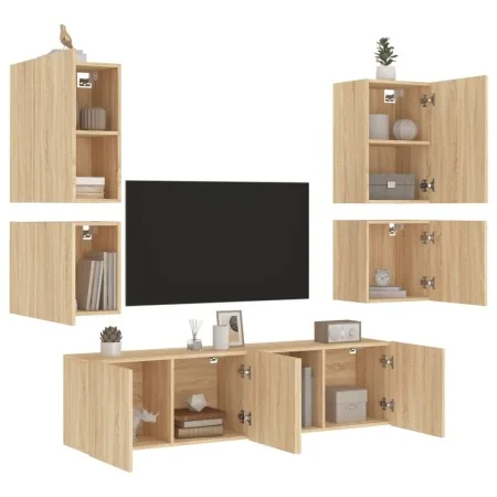 Muebles de TV de pared 6 pzas madera de ingeniería roble Sonoma by , TV Furniture - Ref: Foro24-3216473, Price: 182,50 €, Dis...