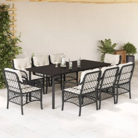 Set de comedor de jardín 9 pzas y cojines ratán sintético negro | Foro24.es | Tu tienda online para hogar, jardín y más Foro24.es
