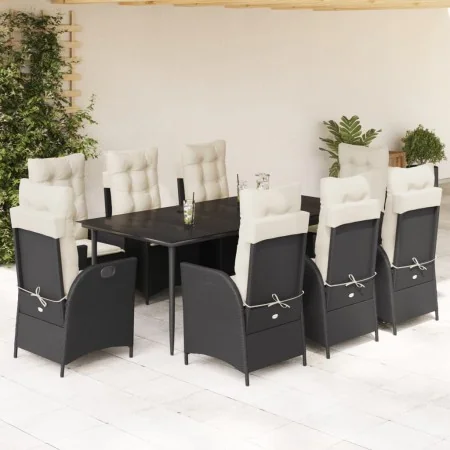 Set de comedor de jardín 9 pzas y cojines ratán sintético negro by , Garden sets - Ref: Foro24-3213163, Price: 1,00 €, Discou...