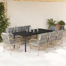 Set comedor de jardín 9 pzas con cojines ratán