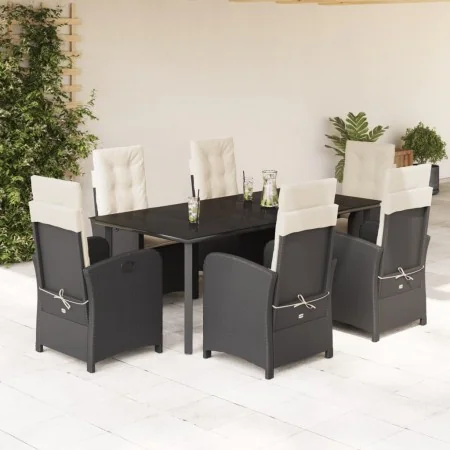 Set de comedor de jardín 7 pzas y cojines ratán sintético negro by , Garden sets - Ref: Foro24-3212307, Price: 929,11 €, Disc...