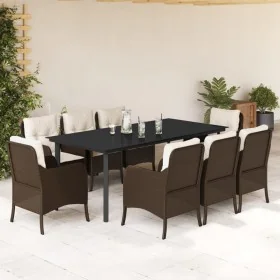 Set comedor para jardín 9 pzas y cojines ratán