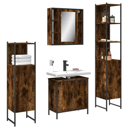 Set de muebles de baño 4 piezas madera contrachapada roble humo by , Bathroom furniture - Ref: Foro24-3214772, Price: 252,99 ...