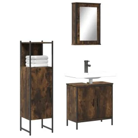 Set de muebles baño 3 pzas madera contrachapada roble ahumado de , Muebles de baño - Ref: Foro24-3214822, Precio: 159,85 €, D...