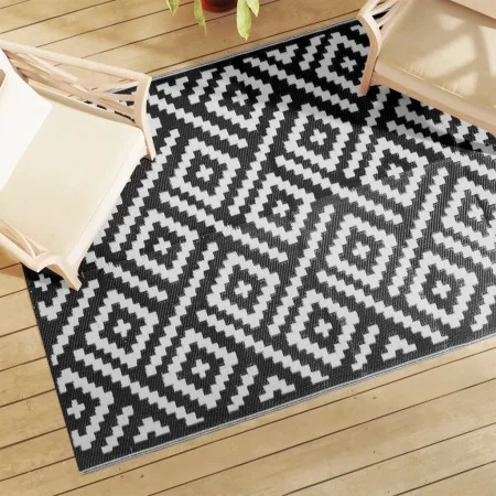 Alfombra de exterior ARAKIL blanco y negro 140x200 cm PP by , Outdoor protectors - Ref: Foro24-368576, Price: 30,81 €, Discou...