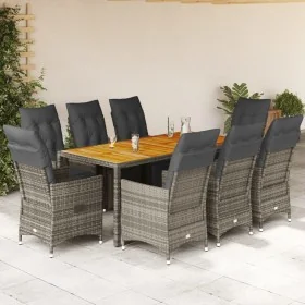 Mesita y sillas jardín 9 piezas y cojines ratán sintético gris by , Garden sets - Ref: Foro24-3276890, Price: 1,00 €, Discoun...