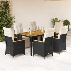 Set de mesa y sillas de jardín 7 pzas y cojines ratán PE negro de , Conjuntos de jardín - Ref: Foro24-3276962, Precio: 831,83...