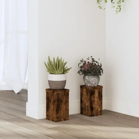 Soportes de plantas 2 uds madera roble ahumado 10x10x18 cm by , Pot stands - Ref: Foro24-852883, Price: 19,80 €, Discount: -5%%