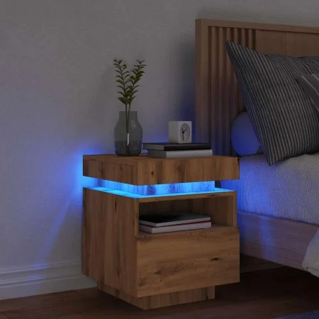 Mesita de noche con luces LED roble artisan 40x39x48,5 cm by , Nightstands - Ref: Foro24-857660, Price: 71,20 €, Discount: -5%%