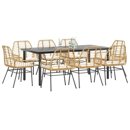 Juego comedor jardín 9 pzas cojines ratán sintético marrón by , Garden sets - Ref: Foro24-3334561, Price: 670,46 €, Discount:...