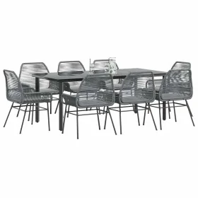 Juego comedor jardín 9 pzas cojines ratán sintético vidrio gris by , Garden sets - Ref: Foro24-3334582, Price: 645,96 €, Disc...