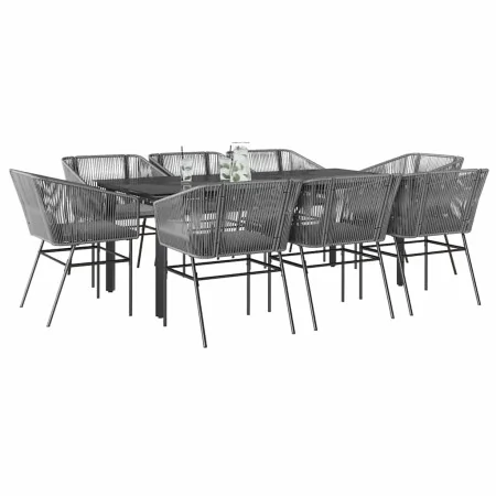 Juego comedor jardín 9 pzas cojines ratán sintético vidrio gris | Foro24.es | Tu tienda online para hogar, jardín y más Foro24.es