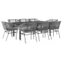 Juego comedor jardín 9 pzas cojines ratán sintético vidrio gris | Foro24.es | Tu tienda online para hogar, jardín y más Foro24.es