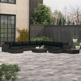 Set muebles de jardín 12 pzas y cojines ratán sintético negro by , Garden sets - Ref: Foro24-46764, Price: 1,00 €, Discount: ...