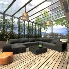 Set muebles de jardín 10 piezas y cojines ratán sintético negro von , Gartensets - Ref: Foro24-46817, Preis: 1,00 €, Rabatt: ...