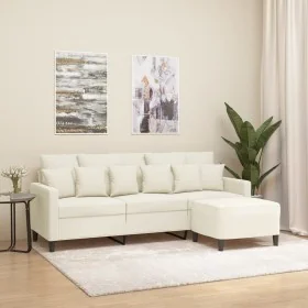 Sofá de 3 plazas con taburete de terciopelo crema 180 cm de , Sofás - Ref: Foro24-3201115, Precio: 345,90 €, Descuento: -5%%