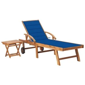 Tumbona con mesa y cojín madera maciza de teca by , Loungers - Ref: Foro24-3063031, Price: 315,30 €, Discount: -5%%