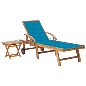 Tumbona con mesa y cojín madera maciza de teca de , Tumbonas - Ref: Foro24-3063025, Precio: 309,74 €, Descuento: -5%%