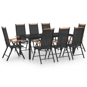 Juego de comedor de jardín 9 piezas aluminio negro
