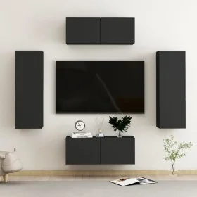 Set de muebles de salón TV 4 pzas madera de ingeniería negro by , TV Furniture - Ref: Foro24-3078771, Price: 165,89 €, Discou...