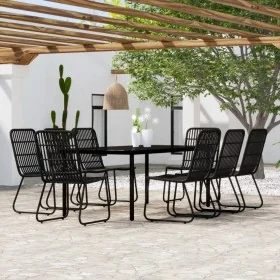 Juego de comedor para jardín 9 piezas negro