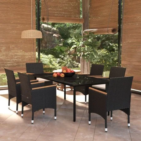 Juego de comedor de jardín 7 piezas con cojines negro by , Garden sets - Ref: Foro24-3099333, Price: 587,31 €, Discount: -5%%
