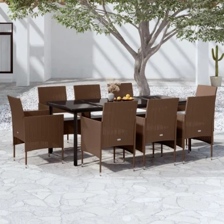 Juego de comedor para jardín 9 piezas y cojines marrón y negro by , Garden sets - Ref: Foro24-3099304, Price: 809,74 €, Disco...