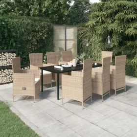 Juego de comedor de jardín 9 piezas con cojines beige de , Conjuntos de jardín - Ref: Foro24-3099442, Precio: 1,00 €, Descuen...