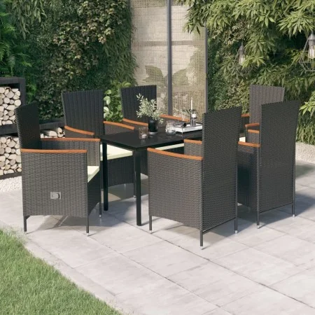 Juego de comedor de jardín 7 piezas con cojines negro by , Garden sets - Ref: Foro24-3099428, Price: 914,92 €, Discount: -5%%