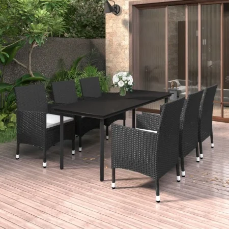 Set comedor de jardín 7 pzas y cojines ratán sintético y vidrio von , Gartensets - Ref: Foro24-3099683, Preis: 627,05 €, Raba...