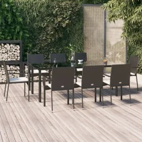 Set de comedor de jardín 9 pzas y cojines ratán sintético negro von , Gartensets - Ref: Foro24-3185136, Preis: 687,22 €, Raba...