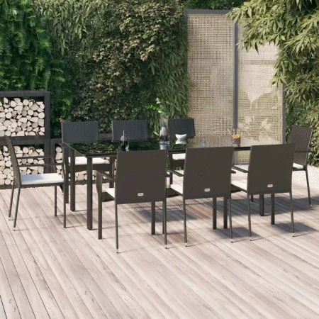 Set de comedor de jardín 9 pzas y cojines ratán sintético negro von , Gartensets - Ref: Foro24-3185136, Preis: 687,22 €, Raba...