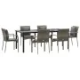 Set comedor jardín 7 pzas y cojines ratán sintético negro gris by , Garden sets - Ref: Foro24-3185117, Price: 568,30 €, Disco...