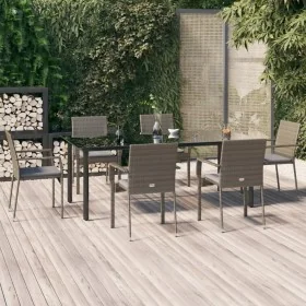 Set comedor jardín 7 pzas y cojines ratán sintético negro gris de , Conjuntos de jardín - Ref: Foro24-3185141, Precio: 554,62...