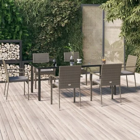 Set comedor jardín 7 pzas y cojines ratán sintético negro gris by , Garden sets - Ref: Foro24-3185141, Price: 554,62 €, Disco...