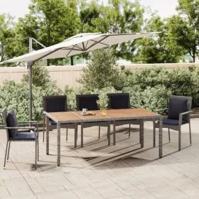 Mesa de jardín ratán PE gris y superficie madera maciza acacia by , Garden tables - Ref: Foro24-319555, Price: 164,00 €, Disc...