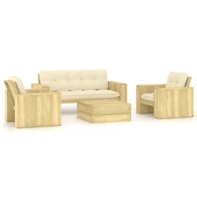 Set muebles de jardín y cojines 4 pzas madera