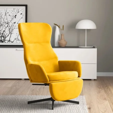 Sillón de relax con reposapiés terciopelo amarillo mostaza by , Armchairs - Ref: Foro24-3097502, Price: 126,98 €, Discount: -5%%