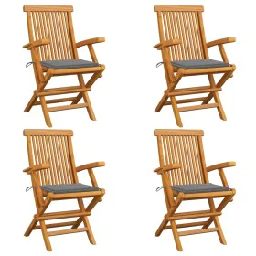 Garden chairs 4 pcs solid teak wood with gray cushions by vidaXL, Garden chairs - Ref: Foro24-3065618, Price: 357,71 €, Disco...