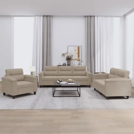 Juego de sofás con cojines 3 piezas tela microfibra gris taupe von , Sofas - Ref: Foro24-3202290, Preis: 775,77 €, Rabatt: -5%%